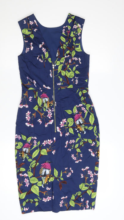 Oasis Women's Blue Floral Bird Sheath Dress Size 8