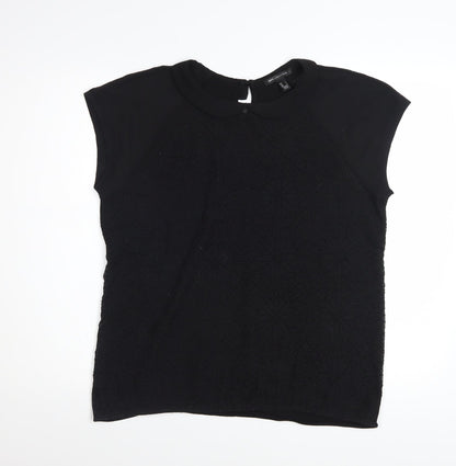 MNG Collection Women Black Collared Short Sleeve Blouse Size L