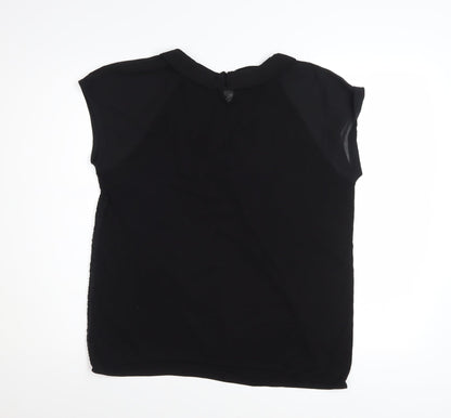 MNG Collection Women Black Collared Short Sleeve Blouse Size L