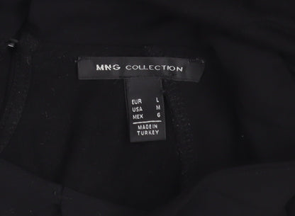 MNG Collection Women Black Collared Short Sleeve Blouse Size L