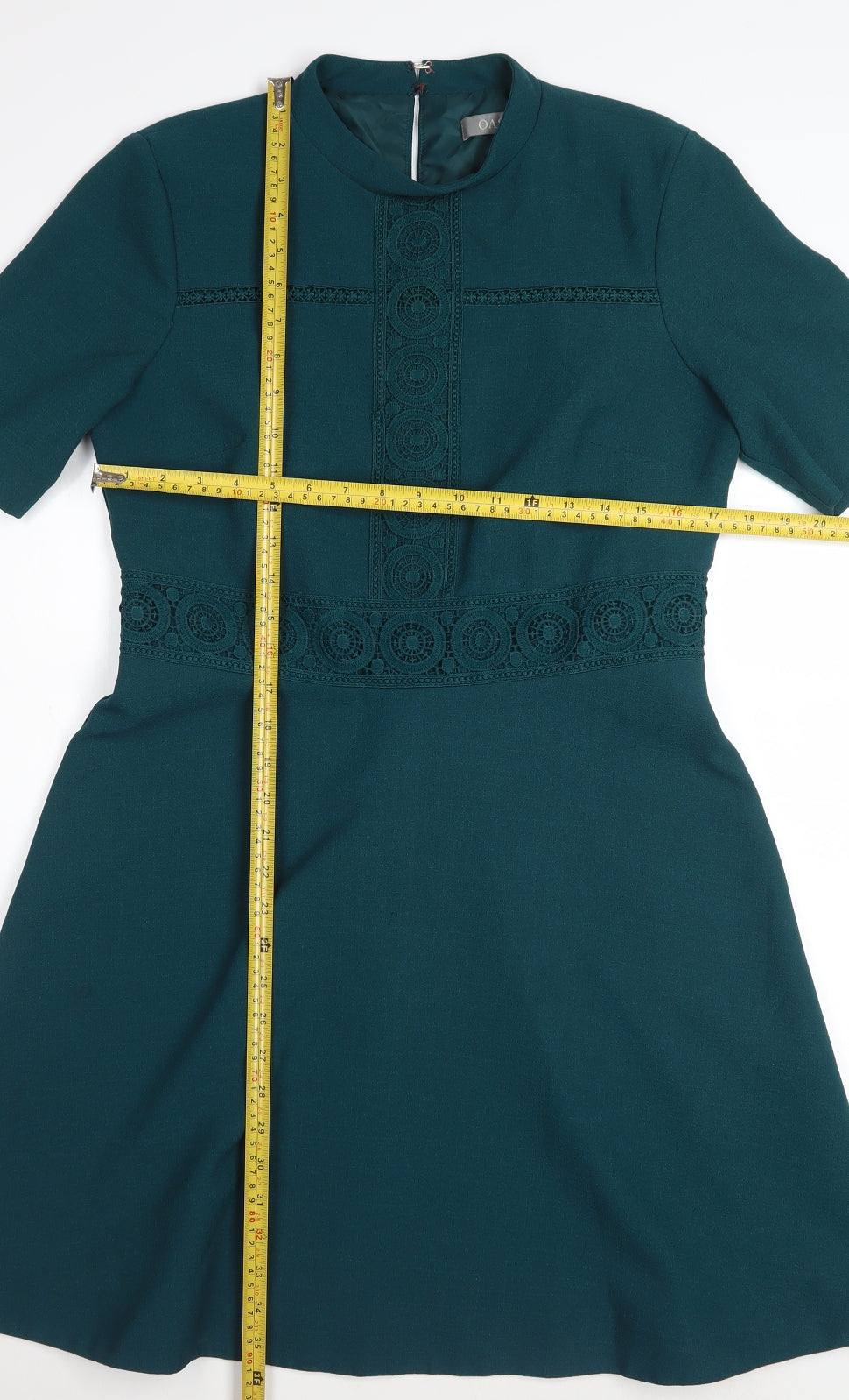 Oasis Women Green Size 14 A-Line High Neck Lace Knee Dress