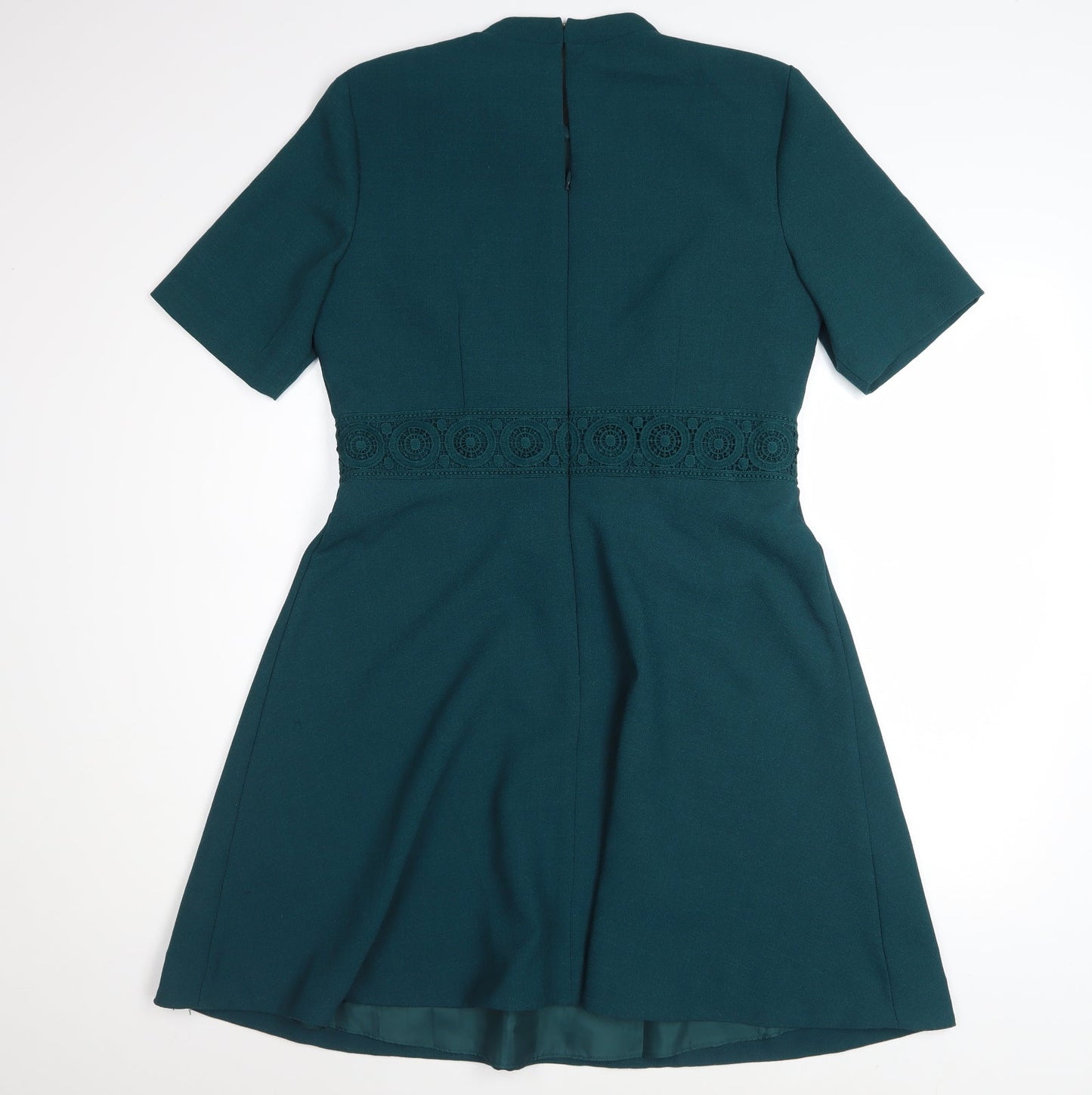 Oasis Women Green Size 14 A-Line High Neck Lace Knee Dress
