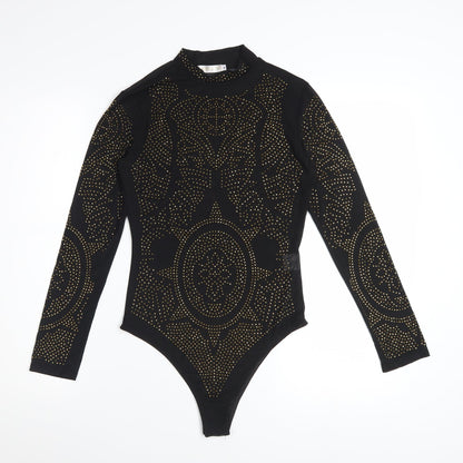 Lajoly & Co Women Black Gold Studded Long Sleeve Bodysuit M