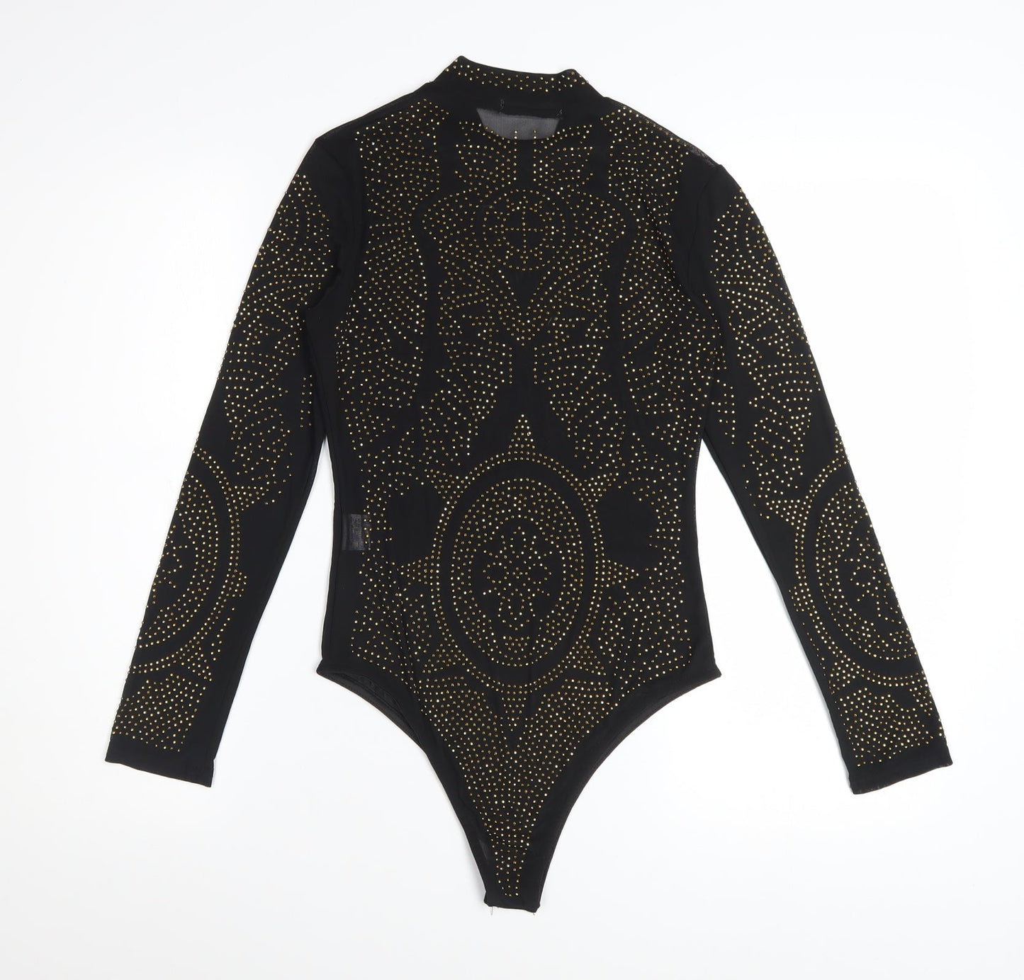 Lajoly & Co Women Black Gold Studded Long Sleeve Bodysuit M