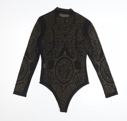 Lajoly & Co Women Black Gold Studded Long Sleeve Bodysuit M