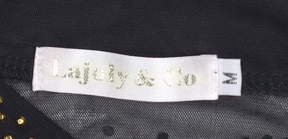 Lajoly & Co Women Black Gold Studded Long Sleeve Bodysuit M