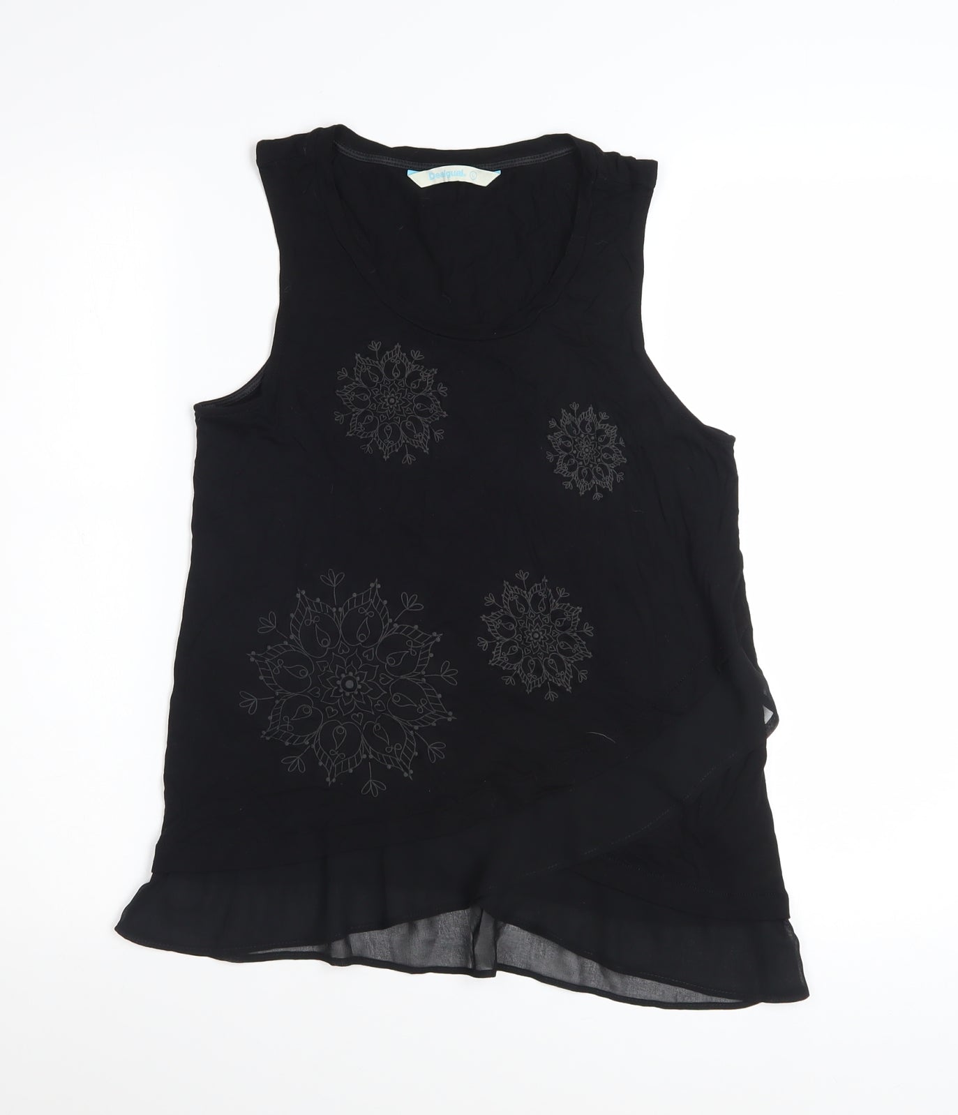 Desigual Womens Black Embroidered Sleeveless Viscose Tank Top L