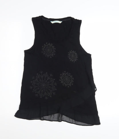 Desigual Womens Black Embroidered Sleeveless Viscose Tank Top L