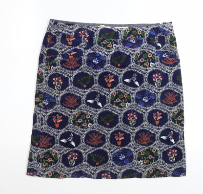 White Stuff Women's Blue Floral Cotton Stretch Pencil Skirt UK 12