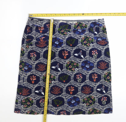 White Stuff Women's Blue Floral Cotton Stretch Pencil Skirt UK 12