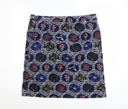 White Stuff Women's Blue Floral Cotton Stretch Pencil Skirt UK 12