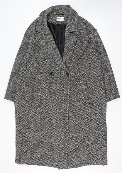 Primark Rita Ora Women Grey Herringbone Long Tweed Overcoat Size L 14-16