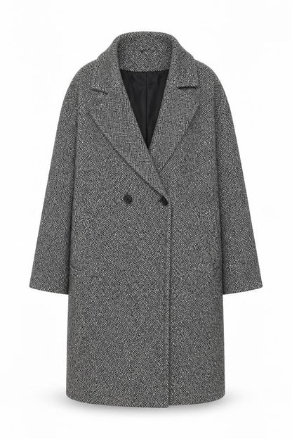 Primark Rita Ora Women Grey Herringbone Long Tweed Overcoat Size L 14-16