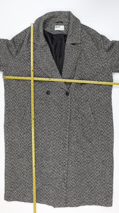 Primark Rita Ora Women Grey Herringbone Long Tweed Overcoat Size L 14-16