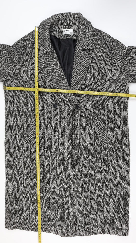 Primark Rita Ora Women Grey Herringbone Long Tweed Overcoat Size L 14-16