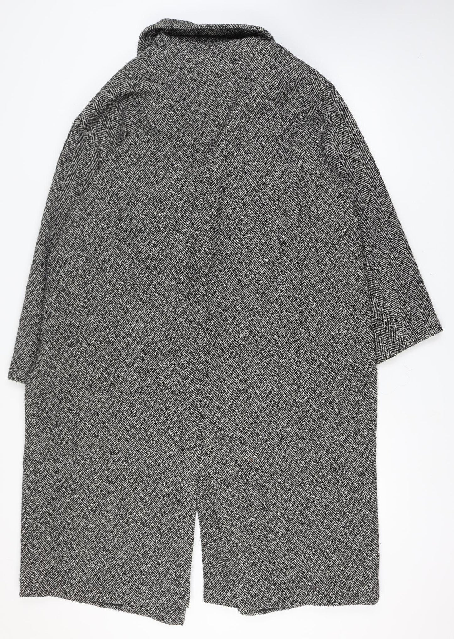 Primark Rita Ora Women Grey Herringbone Long Tweed Overcoat Size L 14-16