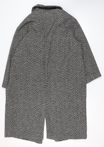 Primark Rita Ora Women Grey Herringbone Long Tweed Overcoat Size L 14-16