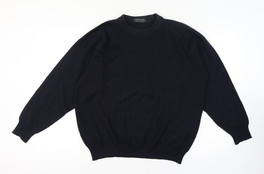 Jaeger Men's Blue Wool Blend Crew Neck Pullover Jumper Medium
