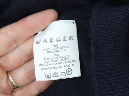 Jaeger Men's Blue Wool Blend Crew Neck Pullover Jumper Medium