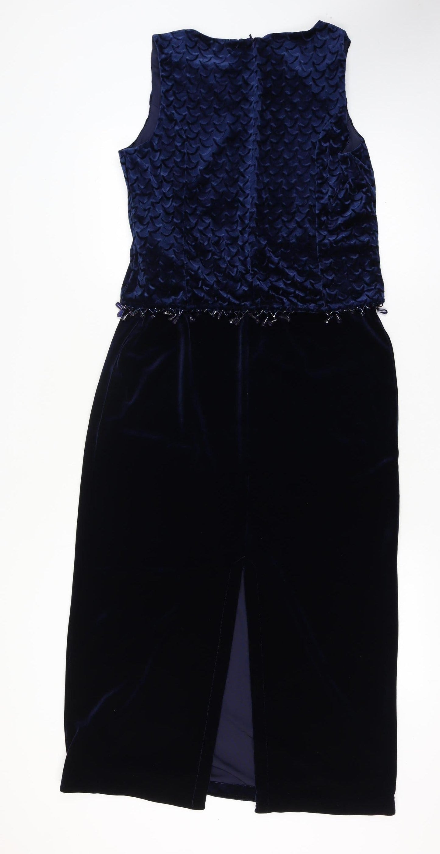 Jessica Petites Blue Velvet Beaded Sleeveless Knee Length Sheath Dress Size 16