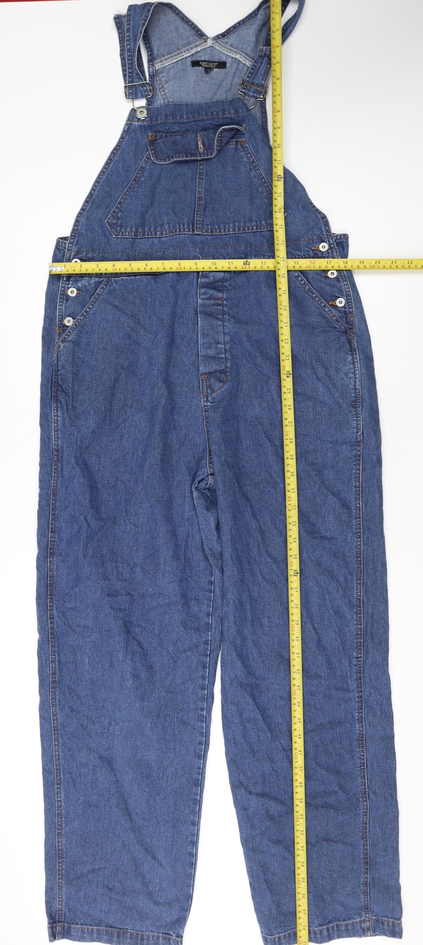 Karen Kane Essentials Women's Blue Denim Dungaree Jumpsuit L Casual