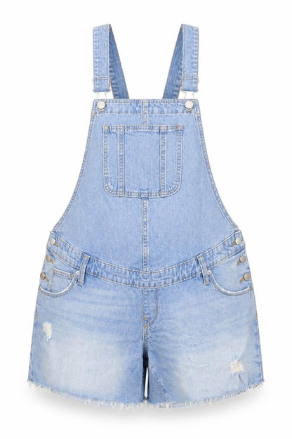 Isabel Maternity Blue Denim Distressed Dungaree Shorts Women’s Size 8