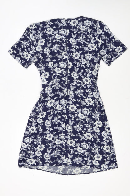 Warehouse Women's Blue Floral Wrap Short Dress Size 6