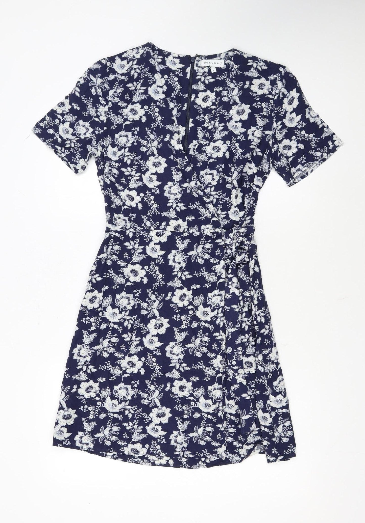 Warehouse Women's Blue Floral Wrap Short Dress Size 6