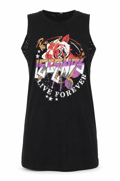 Select Womens Black Size 10 Rock Graphic Sleeveless T-Shirt Dress