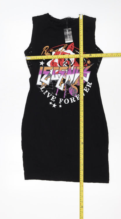 Select Womens Black Size 10 Rock Graphic Sleeveless T-Shirt Dress
