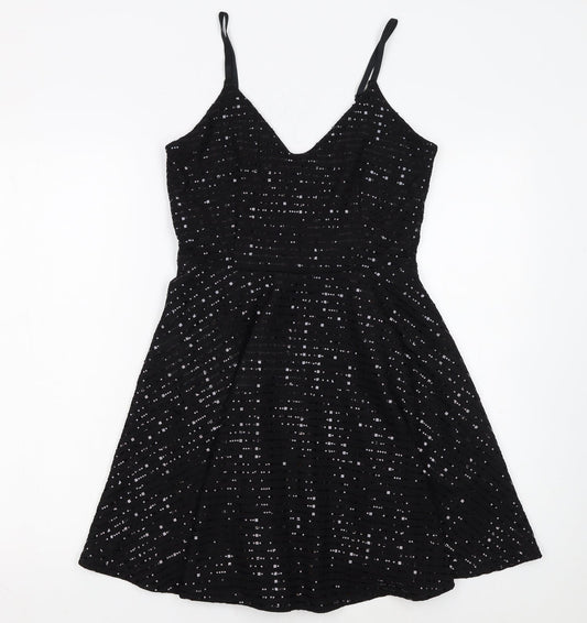 New Look Women Black Size 10 Sequin Fit & Flare Party Dress
