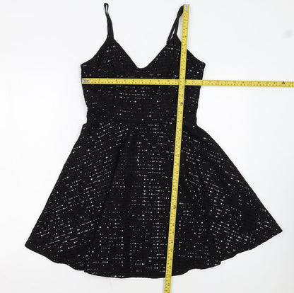 New Look Women Black Size 10 Sequin Fit & Flare Party Dress