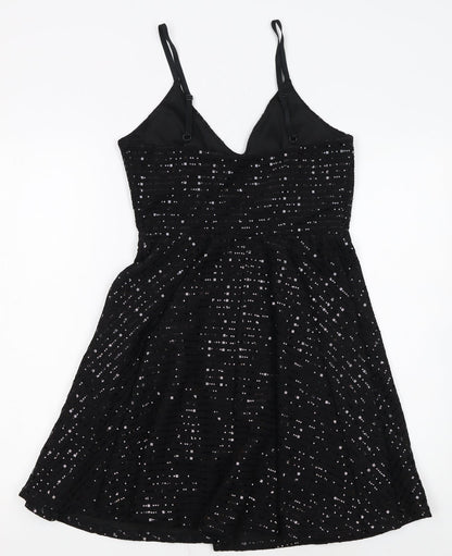 New Look Women Black Size 10 Sequin Fit & Flare Party Dress