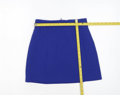 ZARA Women Blue XS Short Pencil Skirt Polyester High Rise