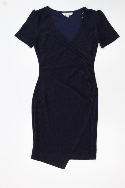 Apricot Womens Blue Shimmery Wrap Dress Size 10 Short Sleeve