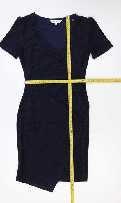 Apricot Womens Blue Shimmery Wrap Dress Size 10 Short Sleeve