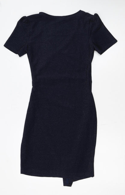 Apricot Womens Blue Shimmery Wrap Dress Size 10 Short Sleeve