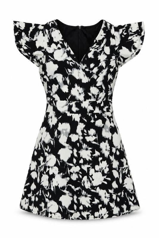 Blue Vanilla Women's Black Floral A-Line Short Dress Size 8