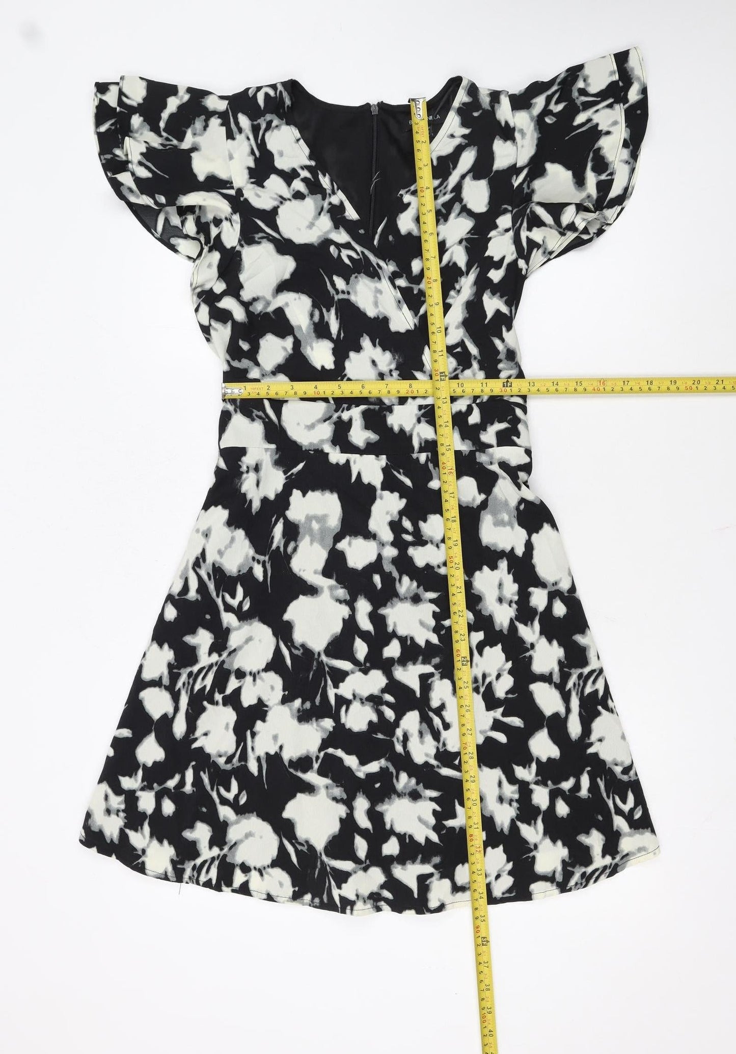 Blue Vanilla Women's Black Floral A-Line Short Dress Size 8