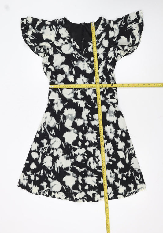 Blue Vanilla Women's Black Floral A-Line Short Dress Size 8
