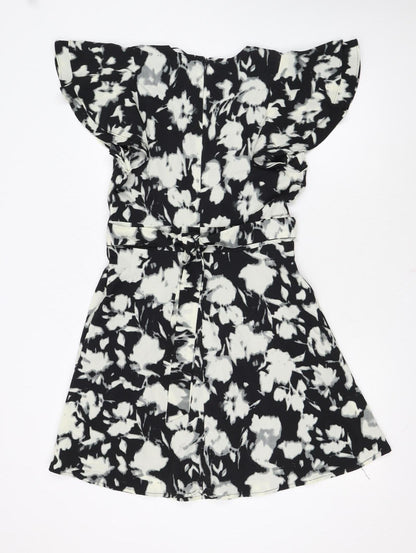 Blue Vanilla Women's Black Floral A-Line Short Dress Size 8