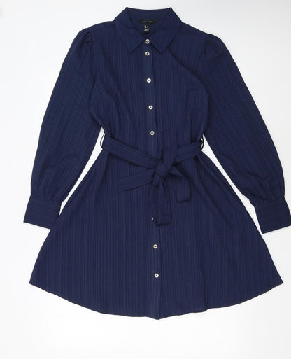New Look Women's Blue Long Sleeve Shirt Dress Size 8