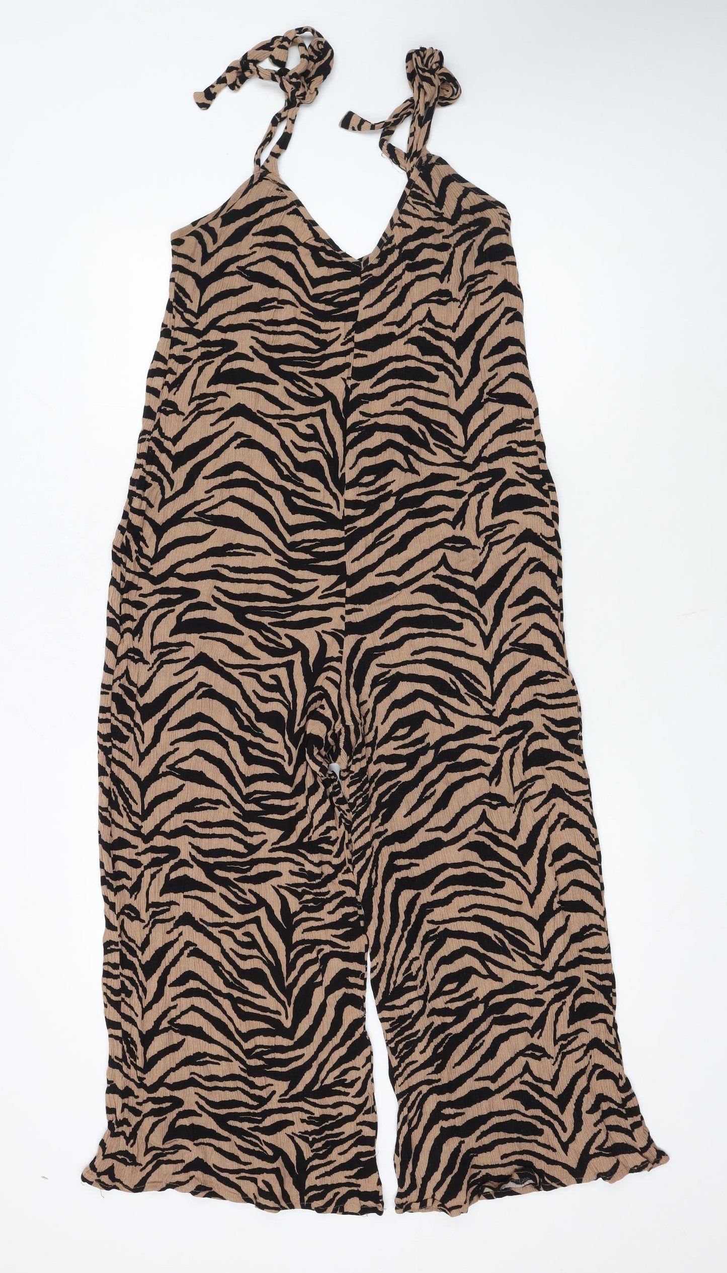 New Look Women’s Brown Zebra Print Sleeveless Long Slip Dress Size 12