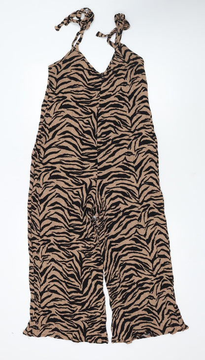 New Look Women’s Brown Zebra Print Sleeveless Long Slip Dress Size 12