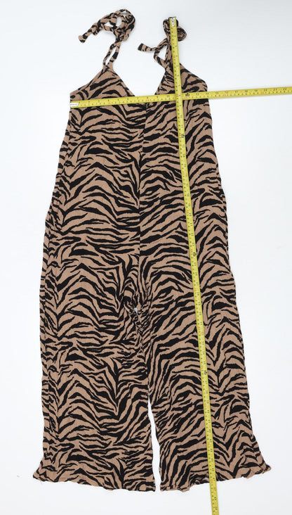New Look Women’s Brown Zebra Print Sleeveless Long Slip Dress Size 12