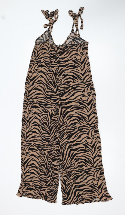 New Look Women’s Brown Zebra Print Sleeveless Long Slip Dress Size 12