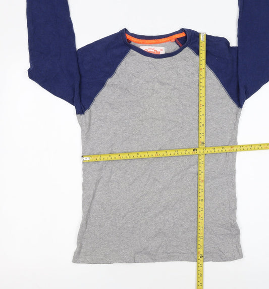 Superdry Men's Grey Blue Long Sleeve Crew Neck Slim Fit T-Shirt S