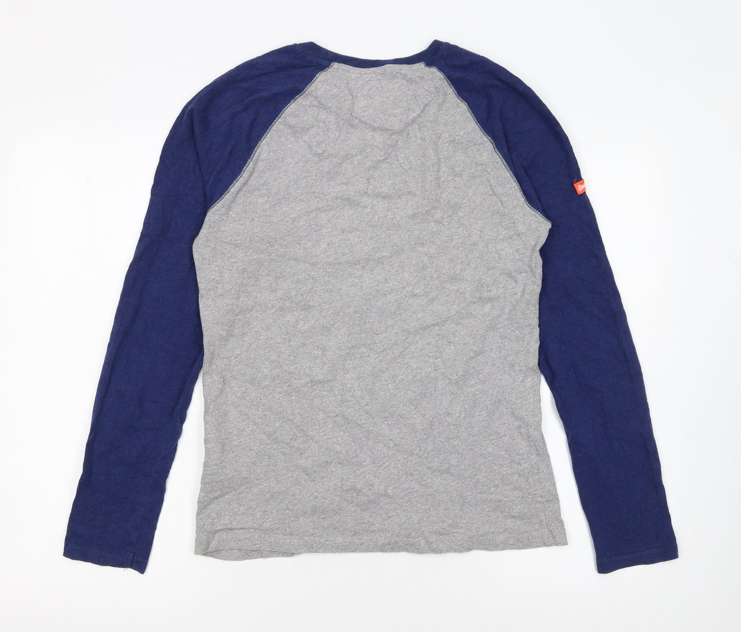 Superdry Men's Grey Blue Long Sleeve Crew Neck Slim Fit T-Shirt S