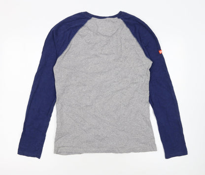 Superdry Men's Grey Blue Long Sleeve Crew Neck Slim Fit T-Shirt S