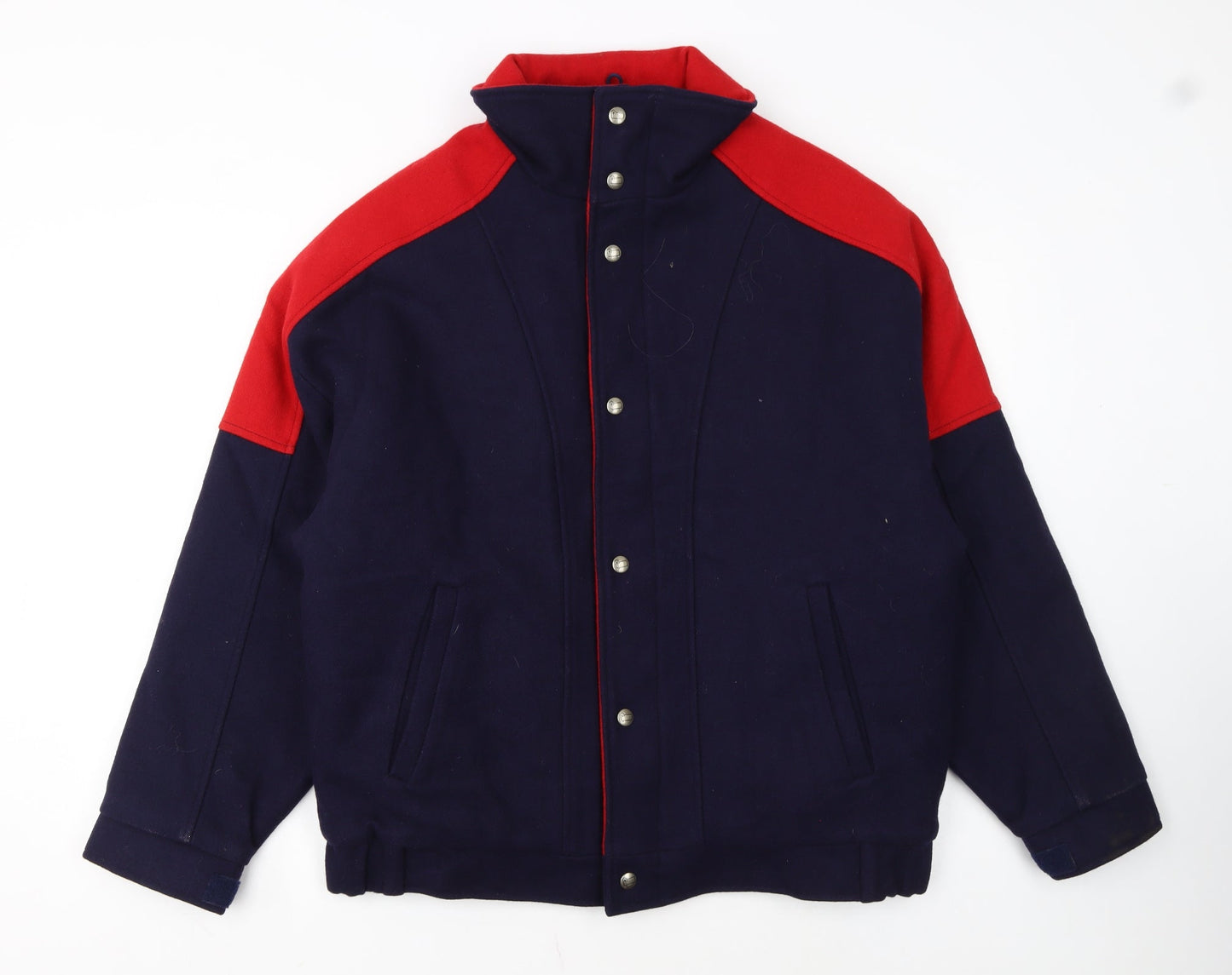 Woolrich Men's Blue and Red Wool Bomber Jacket M Winter Outdoor